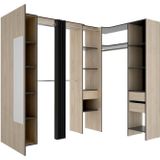 Hoekkledingkast met gordijn en 1 deur - Met spiegel - L231 cm - Kleur: naturel en antraciet - BERTRAND