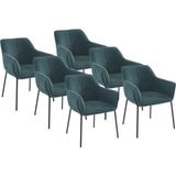 Set van 6 stoelen met armleuningen van boucléstof en zwart metaal - Blauw - AKETI