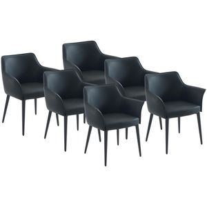 Set van 6 stoelen met armleuningen van kunstleer en metaal - Zwart - MIALOV L 61.5 cm x H 78 cm x D 57 cm