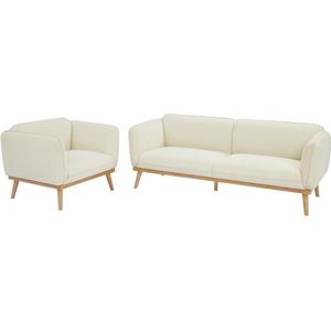 Zitbank met 3 plaatsen en fauteuil in beige textuurstof – FANIRA L 210 cm x H 82 cm x D 82 cm