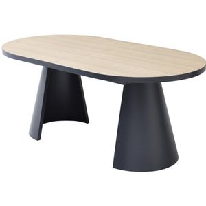 KORIZEA - Uitschuifbare Eettafel - Licht Natuurlijk en Zwart - MDF en Metaal