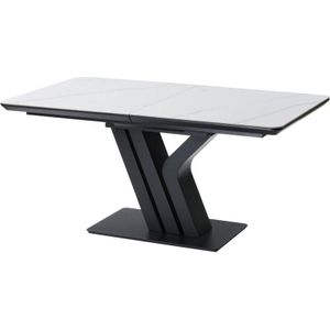 MERIANI - Eettafel - Wit Marmereffect - Keramiek, MDF, Metaal - Verlengbaar 6 tot 8 plaatsen