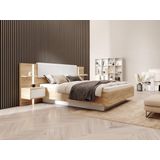 Bed met nachtkastjes 160 x 200 cm - Met ledverlichting - Kleur: houtlook en wit + bedbodem - ELYNIA