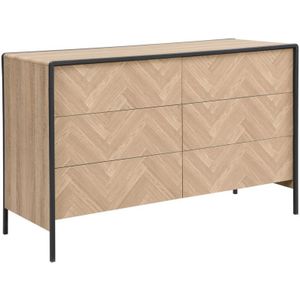 Ladekast met 6 lades - Mdf en metaal - Kleur: naturel en zwart - TUMACO