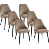 Set van 6 stoelen van velours en zwart metaal - Beige - EZRA