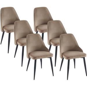 Set van 6 stoelen van velours en zwart metaal - Beige - EZRA L 53 cm x H 86 cm x D 59 cm