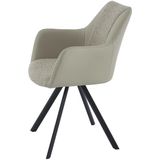 Set van 6 stoelen met armleuningen van kunstleer, stof en zwart metaal - Beige - TALEZY L 63 cm x H 89 cm x D 64 cm