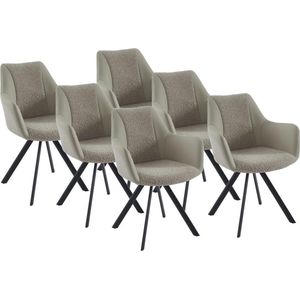 Set van 6 stoelen met armleuningen van kunstleer, stof en zwart metaal - Beige - TALEZY L 63 cm x H 89 cm x D 64 cm