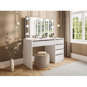 JENEMI - Kaptafel - Wit - Spaanplaat - 5 Lades - Met Spiegel en Ledverlichting