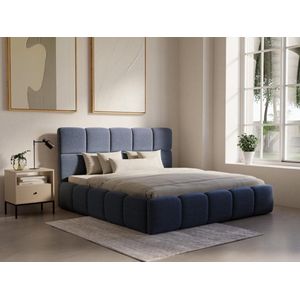 PASCAL MORABITO Bed met opbergruimte 160 x 200 cm - Stof met textuur - Blauw + matras - DAMADO van Pascal Morabito L 190 cm x H 95 cm x D 224 cm
