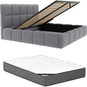PASCAL MORABITO Bed met opbergruimte 160 x 200 cm - Stof met textuur - Grijs + matras - DAMADO van Pascal Morabito L 190 cm x H 95 cm x D 224 cm