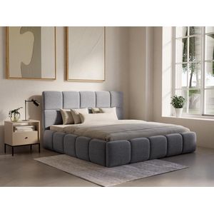 PASCAL MORABITO Bed met opbergruimte 180 x 200 cm - Stof met textuur - Grijs + matras - DAMADO van Pascal Morabito L 210 cm x H 95 cm x D 221 cm