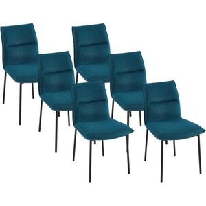 Set van 6 stoelen van stof en zwart metaal - Blauw - ETIVAL L 51 cm x H 85 cm x D 61 cm
