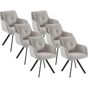 Set van 6 stoelen met armleuningen van stof en zwart metaal - Crèmewit - ZOLEVY