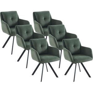 Set van 6 stoelen met armleuningen van stof en zwart metaal - Groen - ZOLEVY L 59 cm x H 88 cm x D 66 cm