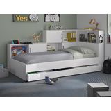 Bed met opbergruimte en lade 90 x 200 cm - Kleur: wit + bedbodem + matras - ARMAND