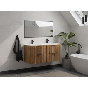 Gestreept hangmeubel voor badkamer met inbouwwastafel - Licht naturel - 120 cm - ZEVARA