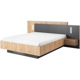 Bed met nachtkastjes 140 x 190 cm - 2 lades - Met ledverlichting - Kleur: naturel en antraciet + bedbodem - FRANCOLI