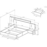 Bed met opbergruimte en nachtkastjes – 140 x 190 cm – 2 lades – Met ledverlichting – Kleuren: houtlook en antraciet – FRANCOLI