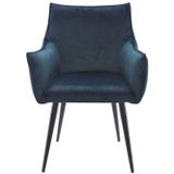 Set van 6 stoelen met armleuningen in stof en zwart metaal – Blauw – ODILONA