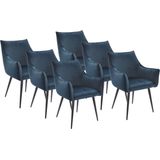 Set van 6 stoelen met armleuningen in stof en zwart metaal – Blauw – ODILONA
