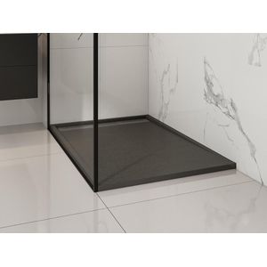 Vente-unique Opzet- of inbouwdouchebak in hars – Met sifon – Zwart – 120 x 80 cm - Snijdbaar - LYROSA L 120 cm x H 3 cm x D 80 cm