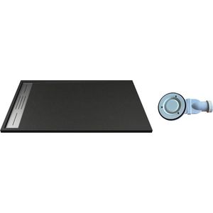 Opzet- of inbouwdouchebak in hars – Met sifon – Zwart – 120 x 90 cm - Snijdbaar - LYROSA