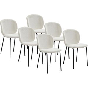 Set van 6 stoelen van boucléstof en zwart metaal - Crèmewit - BEJUMA