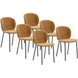 Set van 6 stoelen van boucléstof en zwart metaal - Mosterdgeel - BEJUMA L 47.5 cm x H 85 cm x D 57.5 cm