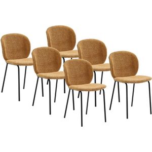 Set van 6 stoelen van boucléstof en zwart metaal - Mosterdgeel - BEJUMA L 47.5 cm x H 85 cm x D 57.5 cm
