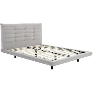 Bed 140 x 190 cm met hoofdbord met capitons - Velours - Grijs - NISATIO