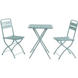 Opklapbare tuineethoek van metaal - Een tafel D60 cm en 2 opstapelbare stoelen - Amandelgroen - MIRMANDE van MYLIA