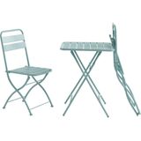 Opklapbare tuineethoek van metaal - Een tafel D60 cm en 2 opstapelbare stoelen - Amandelgroen - MIRMANDE van MYLIA