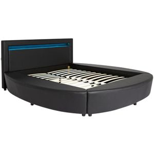 Vente-unique - Bett 180 x 200 cm - Mit LED-Beleuchtung - Kunstleder - Schwarz abulis iii