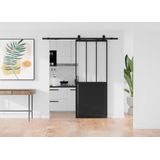 Schuifdeur werkplaatsstijl met opbouwsysteem - Zwart en mat gehard glas - H205 cm x L63 cm - ARTISTO II