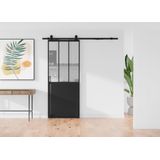 Schuifdeur werkplaatsstijl met opbouwsysteem - Zwart en mat gehard glas - H205 cm x L63 cm - ARTISTO II