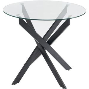 Vente-unique Ronde eettafel 2 personen van gehard glas en zwart metaal - Transparant - COSIMA