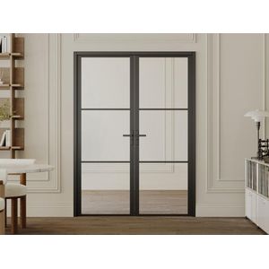 Omkeerbare dubbele deur van aluminium en gehard glas - Zwart - 2 x H204 x B73 cm - MASERU