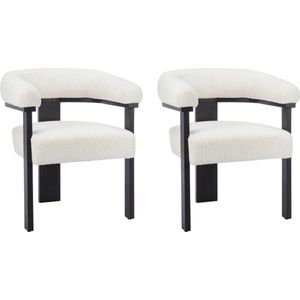 PASCAL MORABITO Set van 2 stoelen met armleuningen van boucléstof en heveahout - Wit en zwart - LIVELIA L 64 cm x H 78 cm x D 60 cm