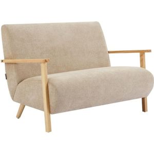 Vente-unique Tweezitsbank van beige stof en hout JULOMO