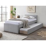 Vente-unique - DORITALO - Bedframe - Grijs - Stof - Uitschuifbed