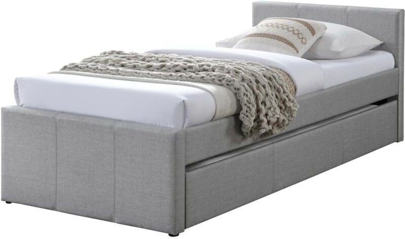 Vente-unique - DORITALO - Bedframe - Grijs - Stof - Uitschuifbed