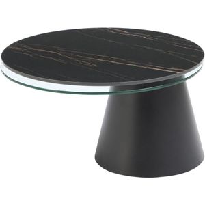 Salontafel met draaiende bladen van keramiek, gehard glas en metaal - Zwart marmereffect - NACESIA van Maison Céphy