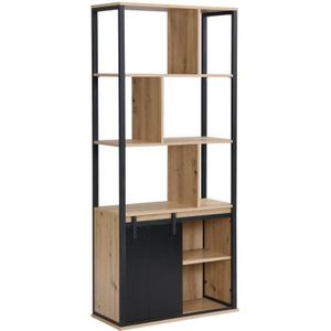 Vente-unique - YALENA - Boekenkast - Naturel en Zwart - MDF en Staal