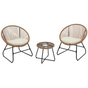 Vente-unique Tuinzithoek van gevlochten hars: twee fauteuils en een salontafel - Licht naturel - PISALE van MYLIA L 74.5 cm x H 79 cm x D 63.5 cm