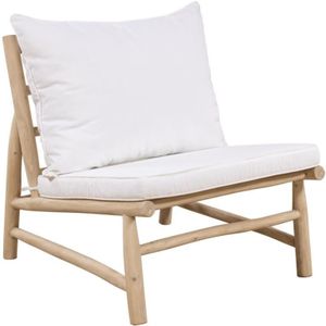 Vente-unique Tuinfauteuil van teakhout met kussens - Licht naturel en wit - TULUM van MYLIA L 70 cm x H 74 cm x D 80 cm