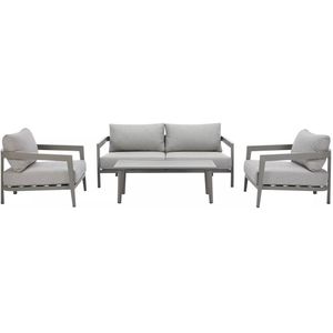 Tuinsalon van aluminium: 1 tweezitsbank, 2 fauteuils en 1 salontafel - Grijs - MILLANA van MYLIA