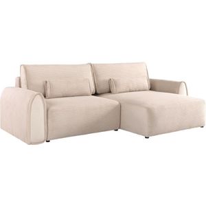 Vente-unique Omkeerbare hoekslaapbank van beige ribfluweel RISTANO