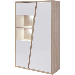 ZAOTI - Buffetkast - Wit en Naturel - MDF en Spaanplaat - Met LED Verlichting
