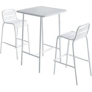 Hoge tuineethoek van metaal: een tafel L70 cm en 2 stoelen - Wit - MIRMANDE van MYLIA
